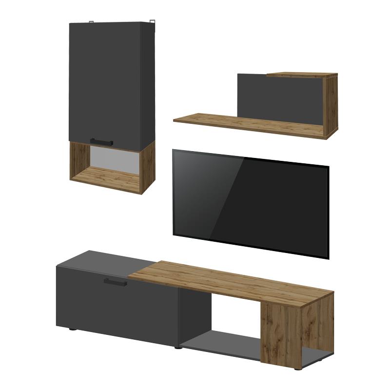 Σύνθετο σαλονιού Poelfy ανθρακί - oak 170x37,5x42 εκ.