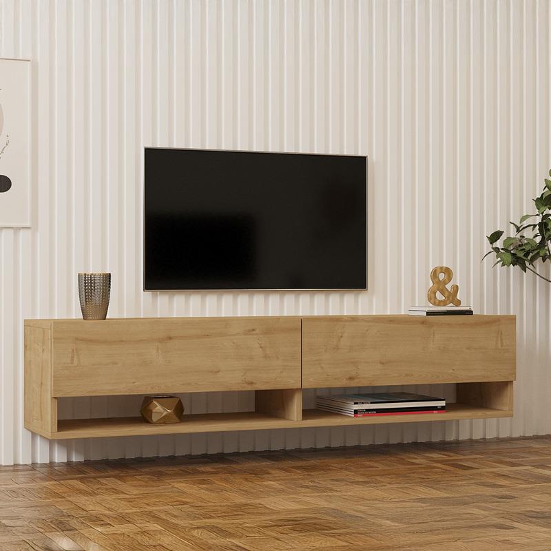 Έπιπλο τηλεόρασης επιτοίχιο Melosa σε oak απόχρωση 141x30x31 εκ.