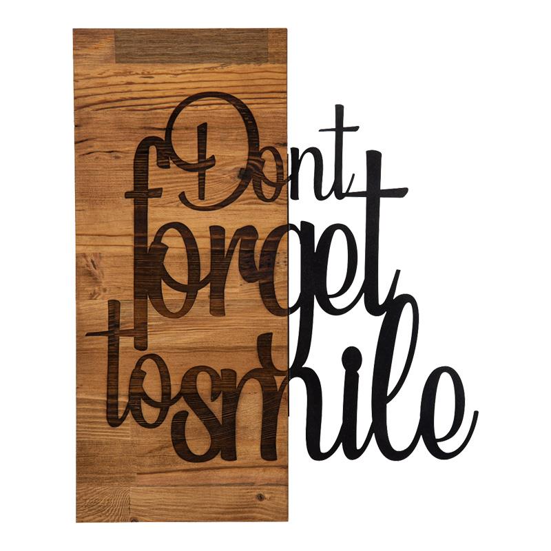 Διακοσμητικό Τοίχου Smiley Ξύλο Πεύκου Φυσικό με Μαύρο Μέταλλο 47x3x58εκ.