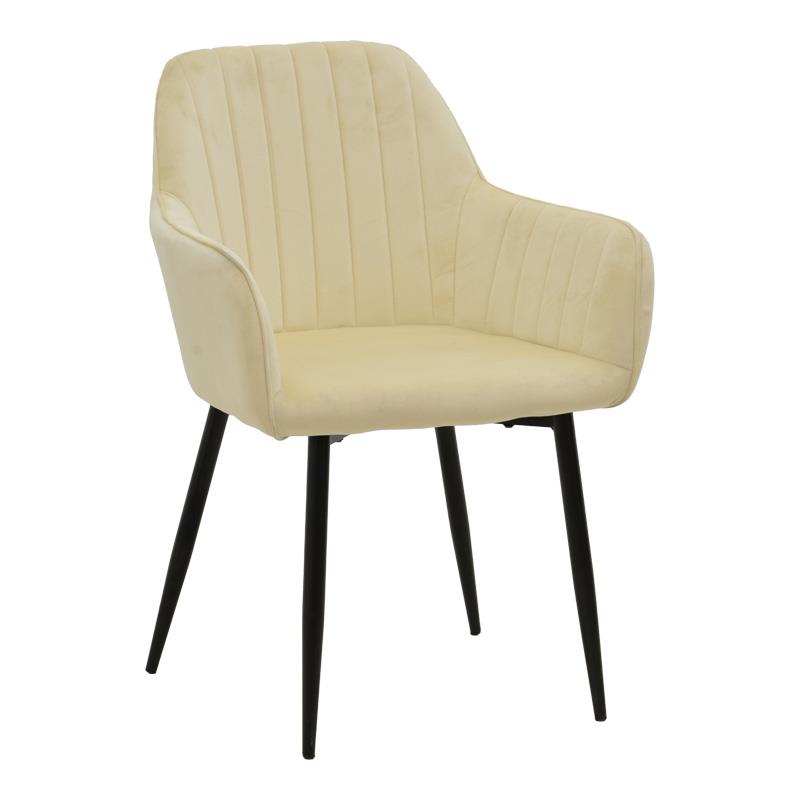 Καρέκλα - Πολυθρόνα Noor σε Μπεζ Βελούδο με Μαύρο Μεταλλικό Πόδι 58x58x86εκ.