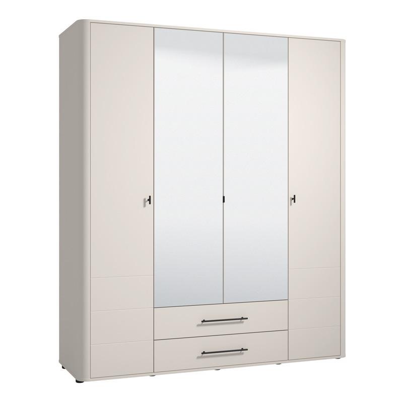 Ντουλάπα SERDICA 4K2F2O Τετράφυλλη με Καθρέπτη και 2 Συρτάρια Cashmere 180x57x211εκ.
