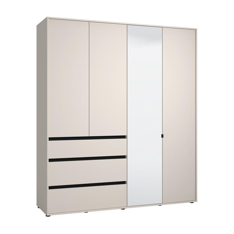 Ντουλάπα CORBETT 4K3F1O Τετράφυλλη με Καθρέπτη & 3 Συρτάρια Cashmere -Μαύρο Μάτ 183x55x211εκ.