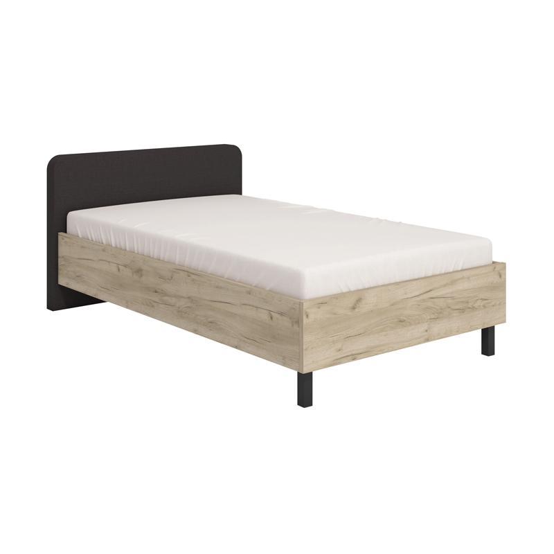 Κρεβάτι Barletta 120 Ημίδιπλο Γκρί Δρύς με Γκρί Ύφασμα & Μαύρα πόδια 120x200 εκ.