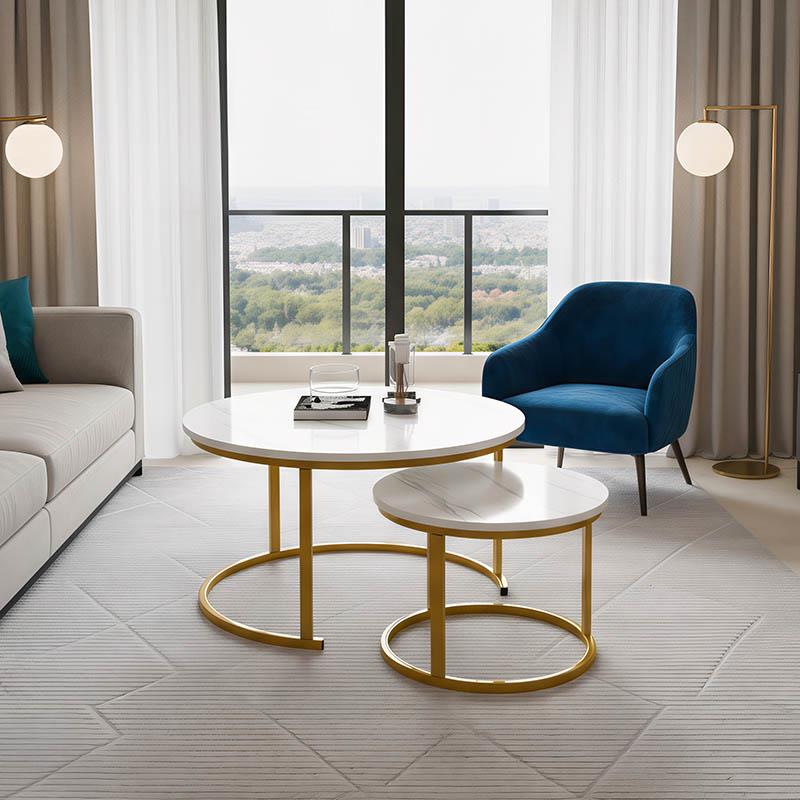 Τραπεζάκι Σαλονιού Revelon σετ 2 τεμ MDF σε όψη Λευκού Μαρμάρου - Χρυσό 80x80x45εκ. Τραπεζάκι Σαλονιού Revelon σετ 2 τεμ MDF σε όψη Λευκού Μαρμάρου - Χρυσό 80x80x45εκ.