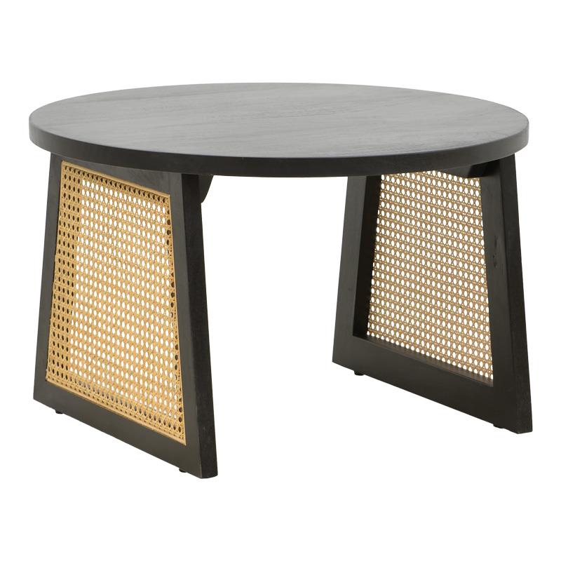 Τραπεζάκι Σαλονιού Tamarind με Μαύρο Ξύλο Mango & Φυσικό Rattan Φ65x40εκ.