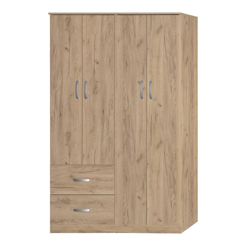 Ντουλάπα Zelia τετράφυλλη με 2 συρτάρια σε oak απόχρωση 120x42x180εκ