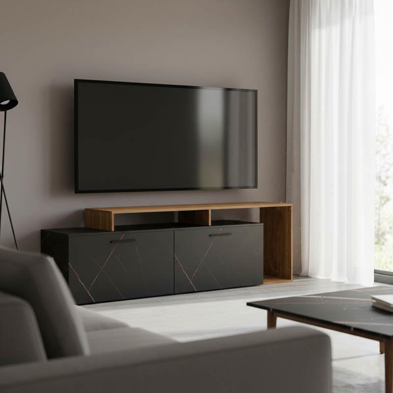 Έπιπλο τηλεόρασης Tobler σε καρυδί με μαύρο μαρμάρου 170x40x53εκ. Έπιπλο τηλεόρασης Tobler σε καρυδί με μαύρο μαρμάρου 170x40x53εκ.