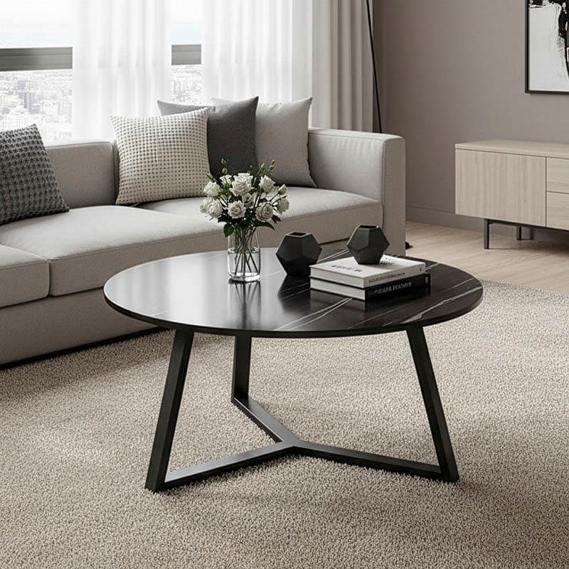 Τραπεζάκι σαλονιού Berton σε όψη μαρμάρου με μαύρο μέταλλο Φ80x40εκ.