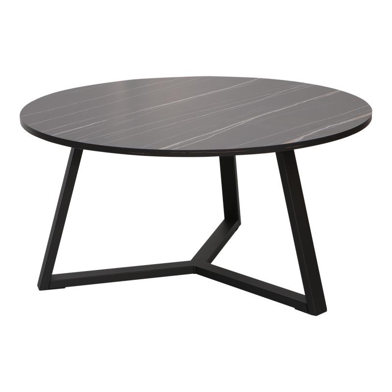 Τραπεζάκι σαλονιού Berton σε όψη μαρμάρου με μαύρο μέταλλο Φ80x40εκ.