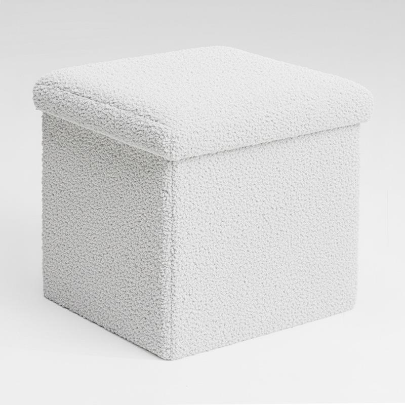 Σκαμπό-μπαούλο Crystal μπουκλέ ύφασμα σε ivory απόχρωση 38x38x38εκ