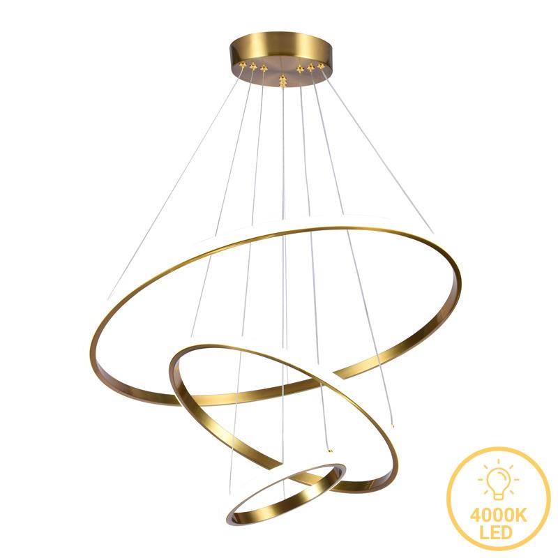 Φωτιστικό οροφής τρίφωτο led Pelia μέταλλο σε χρυσή απόχρωση Φ60x40εκ