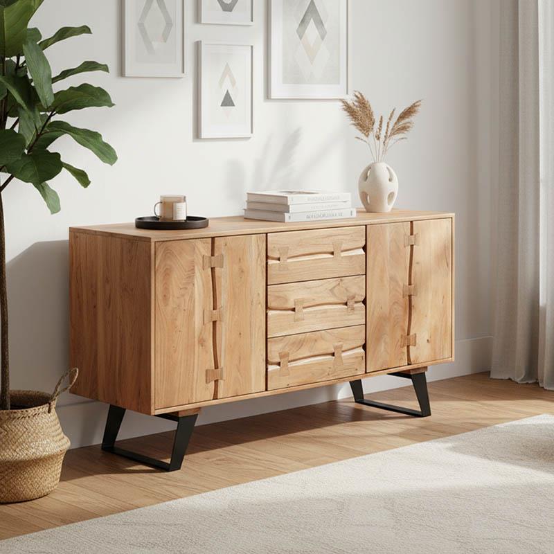 Μπουφές Leontina μασίφ ξύλο ακακίας σε φυσική απόχρωση με πόδι μαύρο μέταλλο 150x45x86εκ