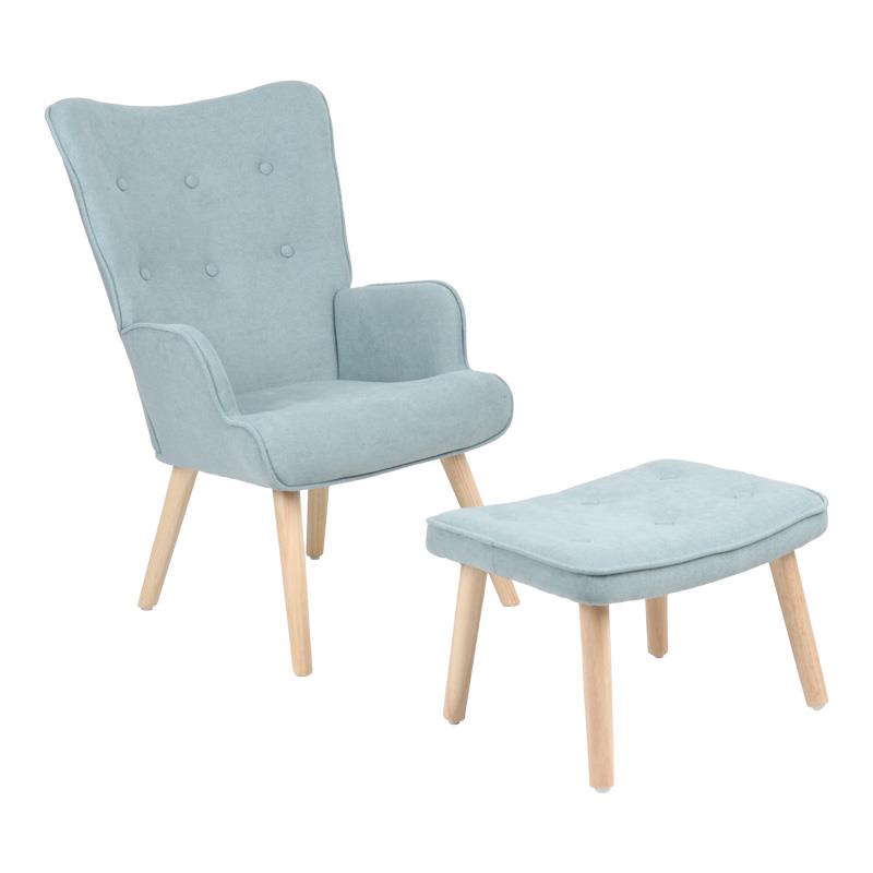 Πολυθρόνα με υποπόδιο Melisia σε βεραμάν ύφασμα και ξύλινο πόδι σε φυσικό 59x67x94εκ