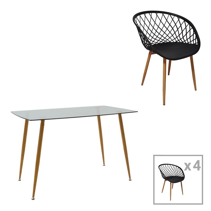 Σετ Τραπεζαρίας Chloe-Ezra σετ 5τεμ γυάλινο 8χιλ ανθρακί - πόδι φυσικό 120x70x75εκ Σετ Τραπεζαρίας Chloe-Ezra σετ 5τεμ γυάλινο 8χιλ ανθρακί - πόδι φυσικό 120x70x75εκ