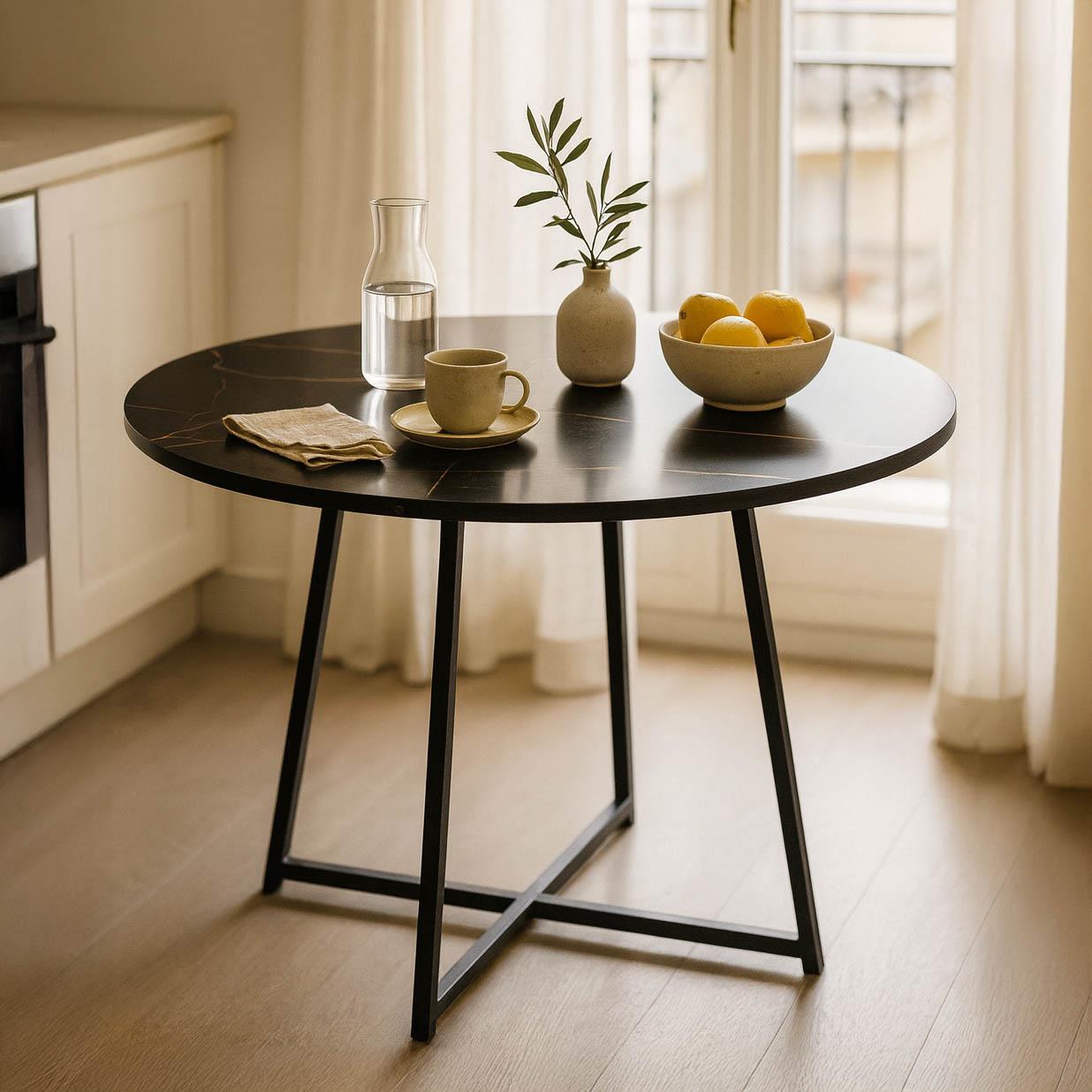 Τραπέζι Sarah Ι σε μαύρο μαρμάρου απόχρωση με μαύρα μεταλλικά πόδια Φ100x76εκ Τραπέζι Sarah Ι σε μαύρο μαρμάρου απόχρωση με μαύρα μεταλλικά πόδια Φ100x76εκ