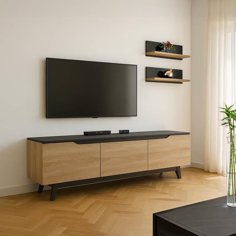 Σύνθετο σαλονιού Kasia σε μαύρο μαρμάρου-sonoma απόχρωση 180x35x48.5εκ