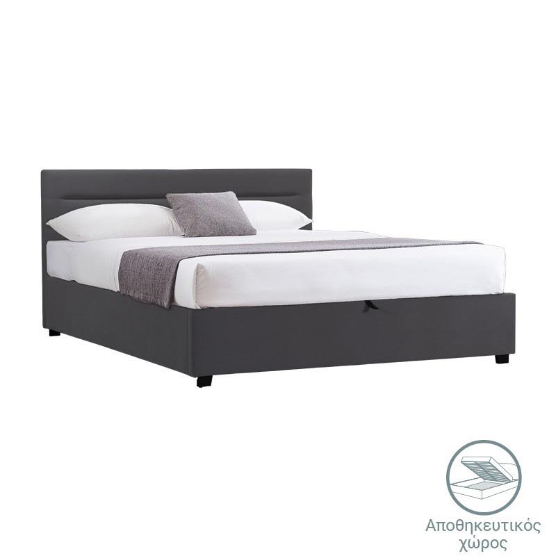Επενδυμένο Κρεβάτι Molito Διπλό με Αποθηκευτικό χώρο Βελούδο Μαύρο 150x200εκ.