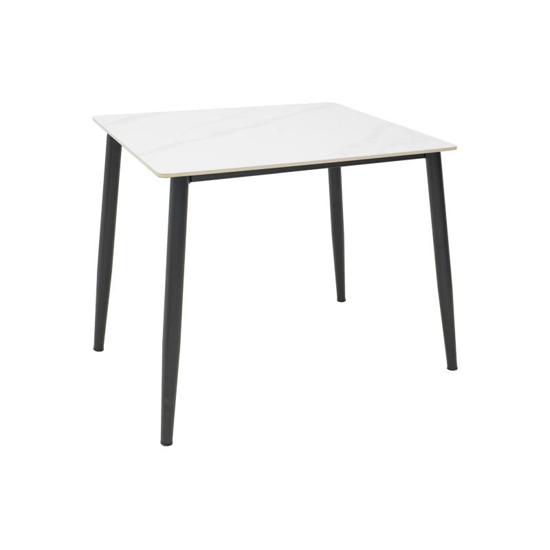 Τραπέζι Gustas Ι λευκό μαρμάρου sintered stone-μαύρο μέταλλο 80x80x76εκ
