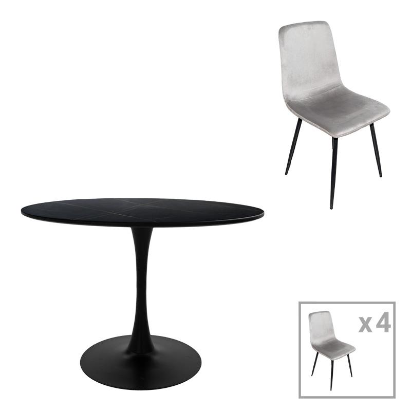 Σετ Τραπεζαρίας Balou-Grato 5τεμ. μαύρο-γκρι Φ120x73εκ