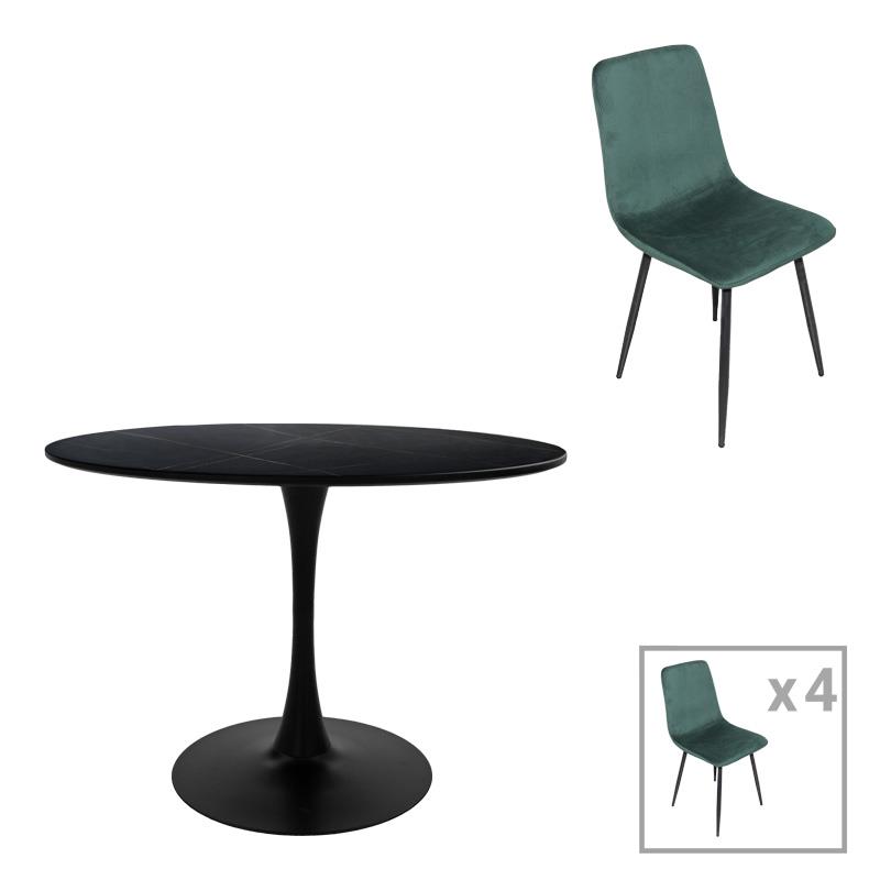 Σετ Τραπεζαρίας Balou-Grato 5τεμ. μαύρο-κυπαρισσί Φ120x73εκ