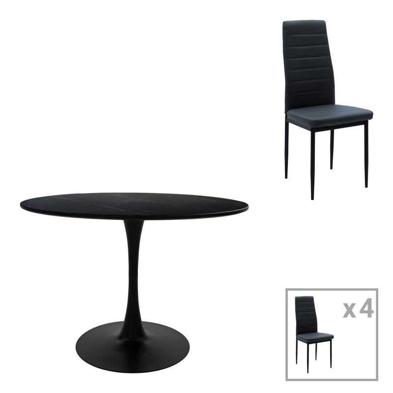 Set Τραπεζαρίας Balou-Parker 5τεμ. μαύρο-ανθρακί Φ120x73εκ