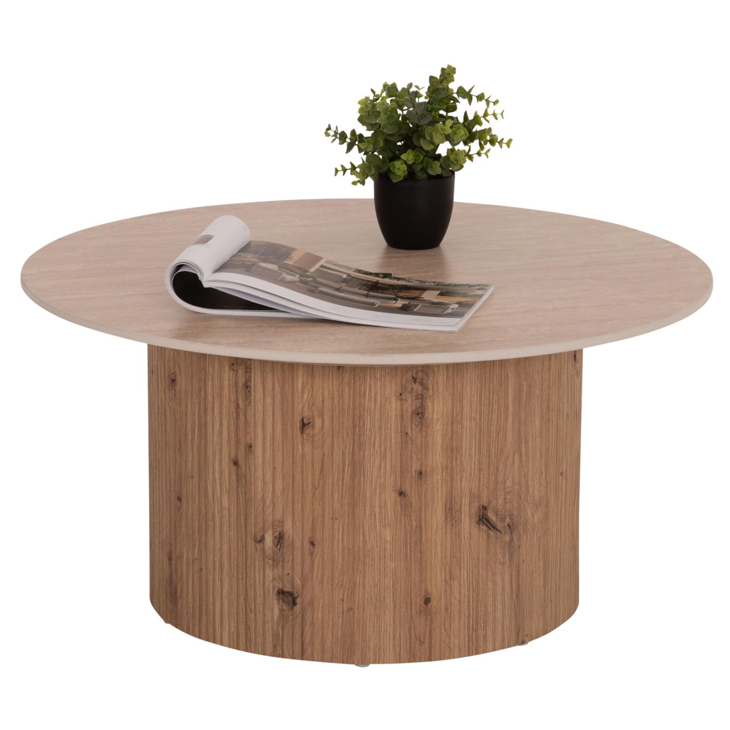 Τραπεζάκι σαλονιού TWIL C18325 Κεραμικό Top με Όψη Τραβερτίνας -MDF Βάση Φ84x39Υεκ