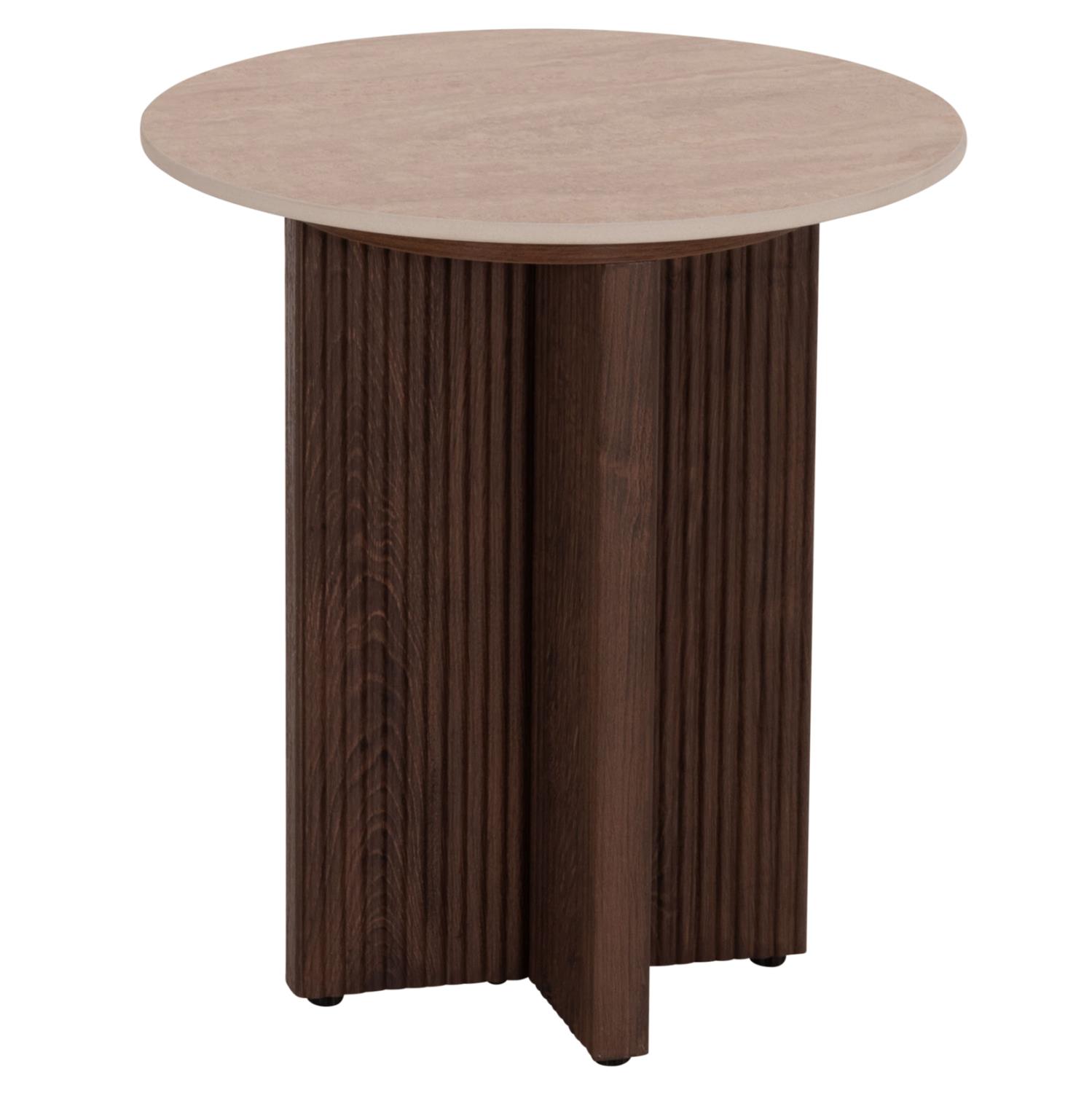 Τραπεζάκι σαλονιού Βοηθητικό SKY C18330 Κεραμικό Top με Όψη Τραβερτίνας-Mdf Βάση Καφέ Φ45x50Υεκ.