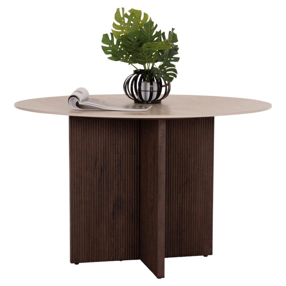 Τραπέζι Τραπεζαρίας SKY Στρογγυλό Κεραμικό Τop με Όψη Τραβερτίνας Φ120x76Υεκ