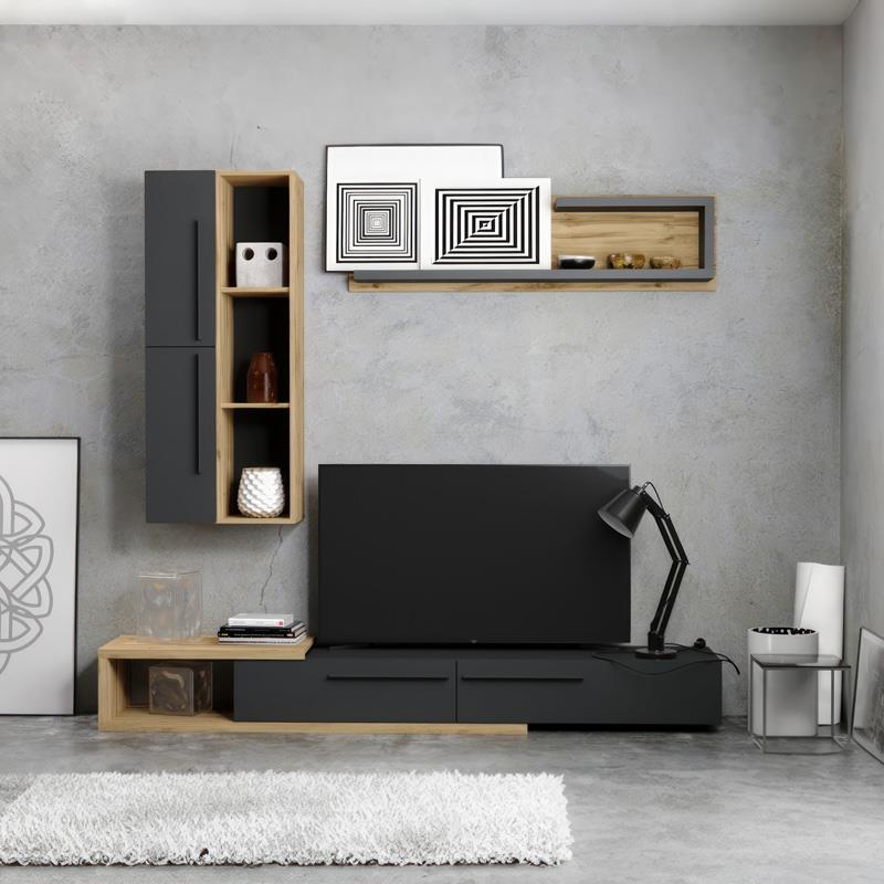 Σύνθετο σαλονιού Calvados σε oak-ανθρακί απόχρωση