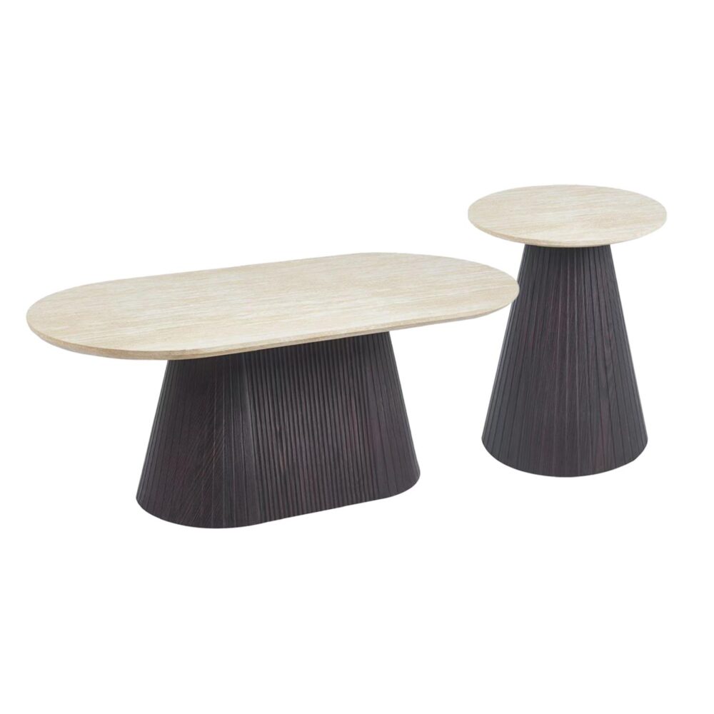 Σετ Τραπεζάκια σαλονιού CATER C21260 2τεμ. Κεραμικό Top με Όψη Τραβερτίνας-Mdf Βάση Καφέ Σετ Τραπεζάκια σαλονιού CATER C21260 2τεμ. Κεραμικό Top με Όψη Τραβερτίνας-Mdf Βάση Καφέ