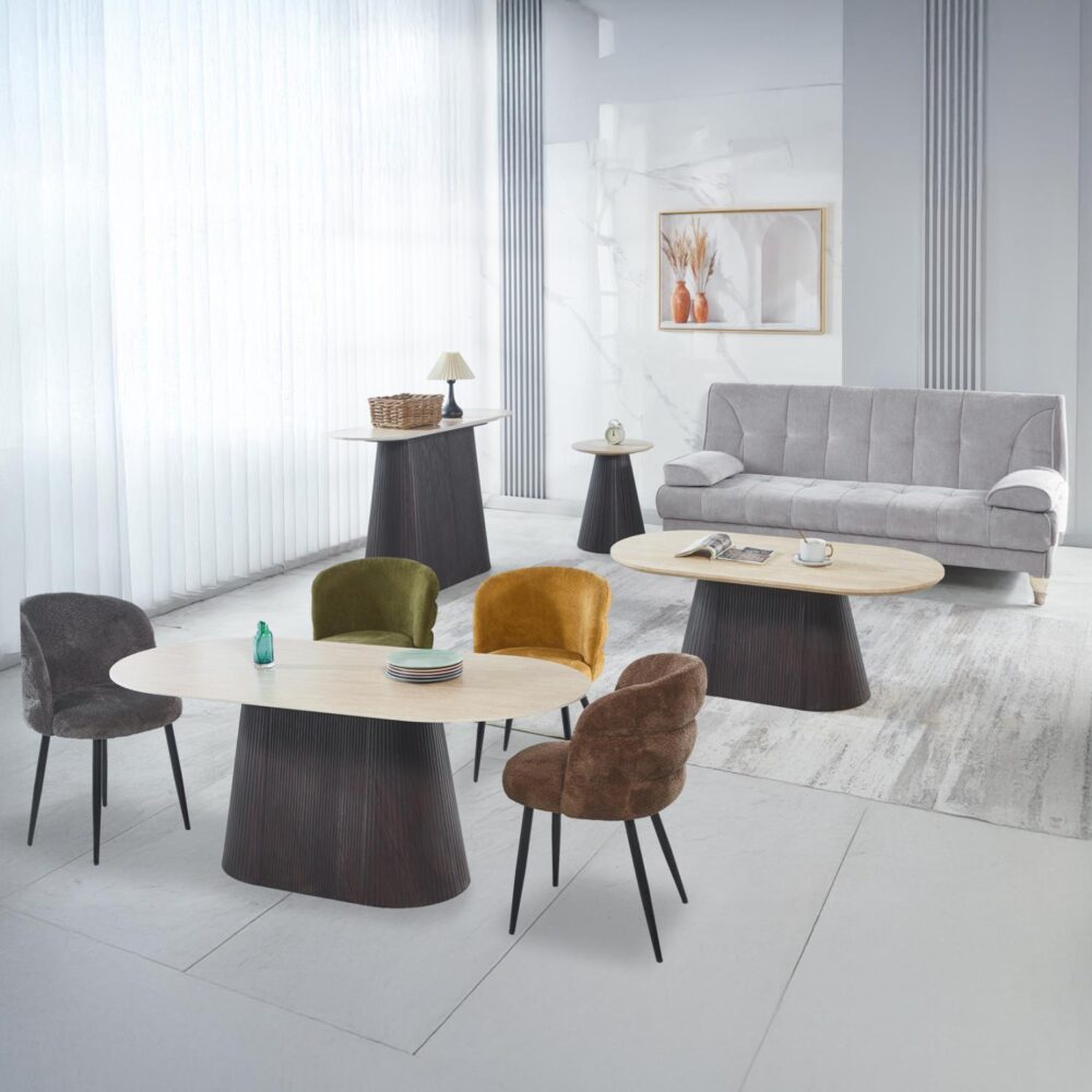 Σετ 3 Τραπέζια & 1 Κονσόλα CATER C21261 Κεραμικό Top με Όψη Τραβερτίνας-Mdf Βάση Καφέ