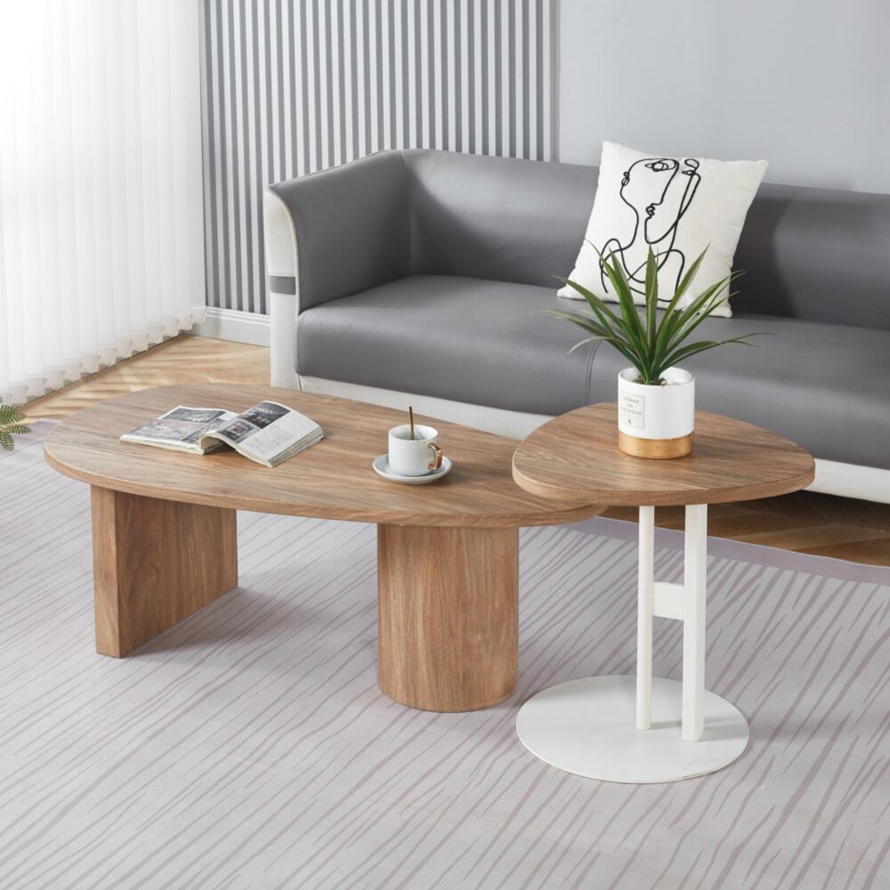 Σετ Τραπεζάκι σαλονιού με Βοηθητικό ALPER C21262 MDF Sonama και Μέταλλο Λευκό Σετ Τραπεζάκι σαλονιού με Βοηθητικό ALPER C21262 MDF Sonama και Μέταλλο Λευκό