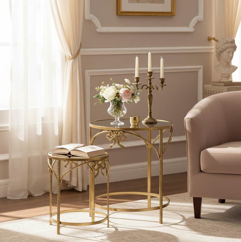 Βοηθητικά τραπεζάκια σαλονιού Frensia Inart σετ 2τεμ μέταλλο σε χρυσό
