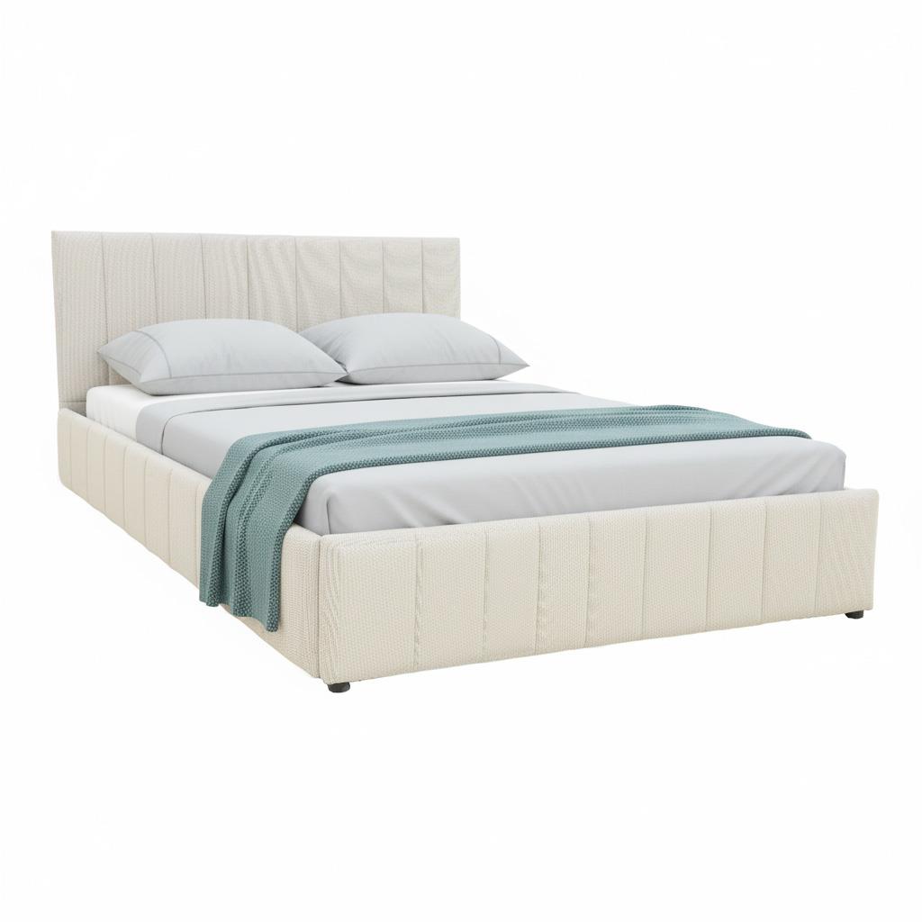 Επενδυμένο Κρεβάτι Snuggle Διπλό με Αποθηκευτικό χώρο Ύφασμα Μπέζ 160x200εκ.