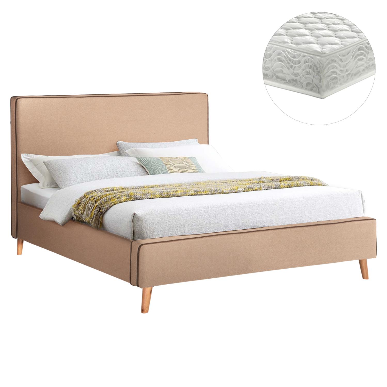 Επενδυμένο Κρεβάτι με Στρώμα INDRA Διπλό με Ύφασμα Μπέζ 160x200εκ