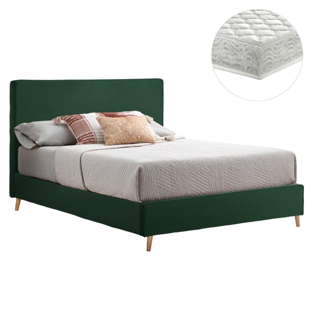 Επενδυμένο Κρεβάτι με Στρώμα INDRA Διπλό Βελούδο Κυπαρισσί 160x200εκ