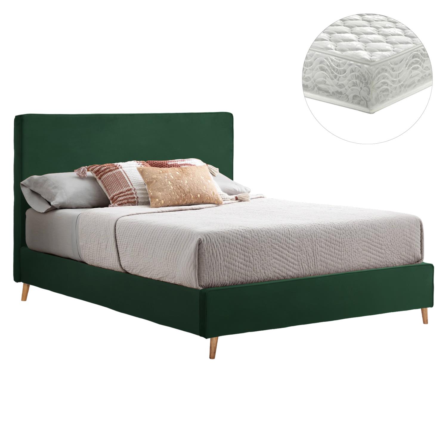 Επενδυμένο Κρεβάτι με Στρώμα INDRA Διπλό Βελούδο Κυπαρισσί 160x200εκ