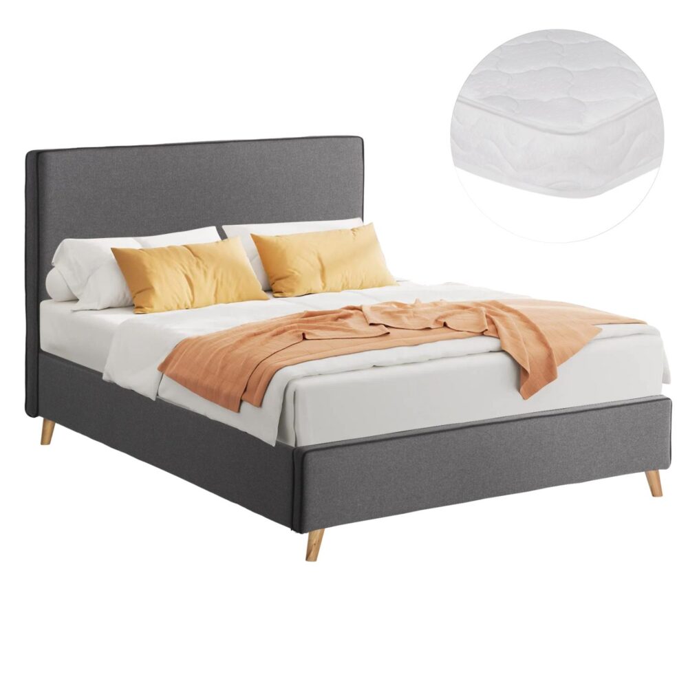 Επενδυμένο Κρεβάτι με Στρώμα MAYLIN Ημίδιπλο Ύφασμα Γκρί 120x200εκ