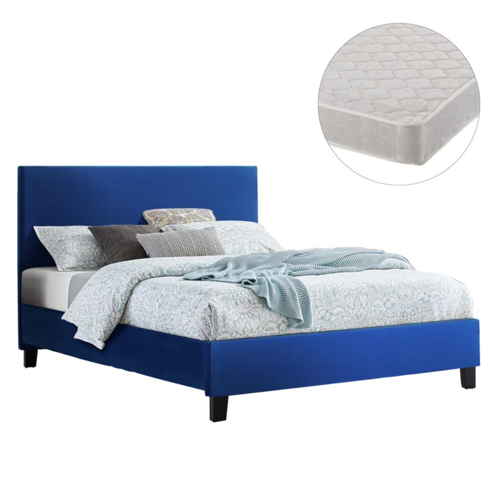 Επενδυμένο Κρεβάτι με Στρώμα BECCA Διπλό Βελούδο Μπλέ 150x200εκ. Επενδυμένο Κρεβάτι με Στρώμα BECCA Διπλό Βελούδο Μπλέ 150x200εκ.
