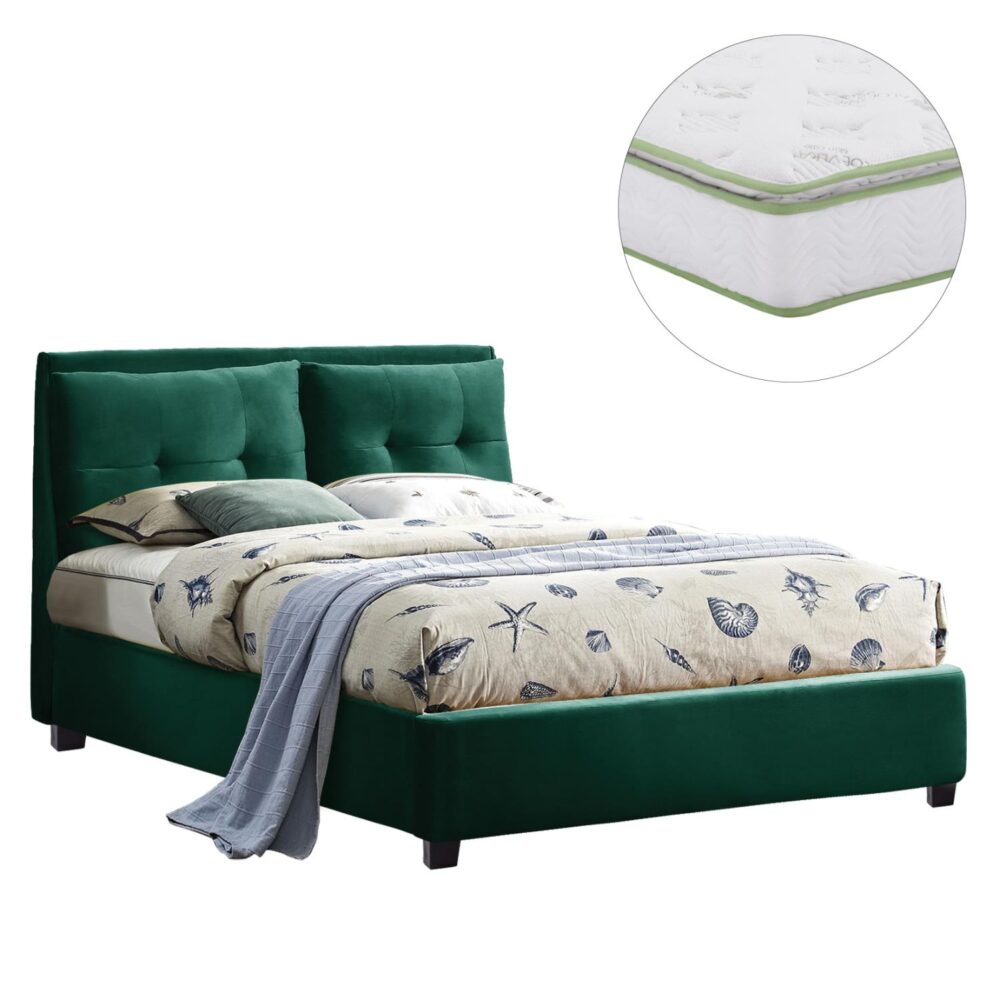 Επενδυμένο Κρεβάτι με Στρώμα BILLIE Διπλό Βελούδο Κυπαρισσί 160x200εκ