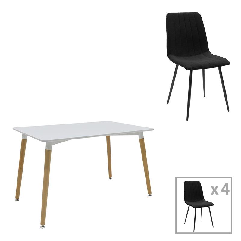 Σετ Τραπεζαρίας Natali-Noor 5τεμ. MDF λευκό-μαύρο-πόδια φυσικό 120x80x76εκ