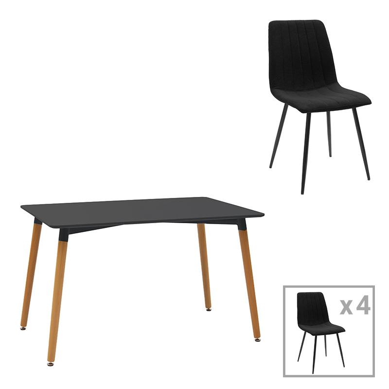 Σετ Τραπεζαρίας Natali-Noor 5τεμ. MDF μαύρο-πόδια φυσικό 120x80x76εκ