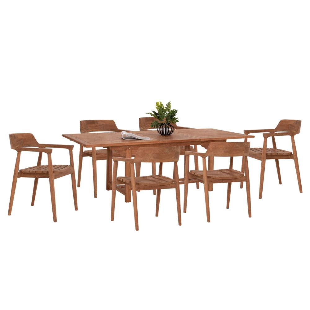 Σετ Τραπεζαρίας Κήπου FREM C21291 Τραπέζι & 6 Πολυθρόνες Ξύλο TEAK