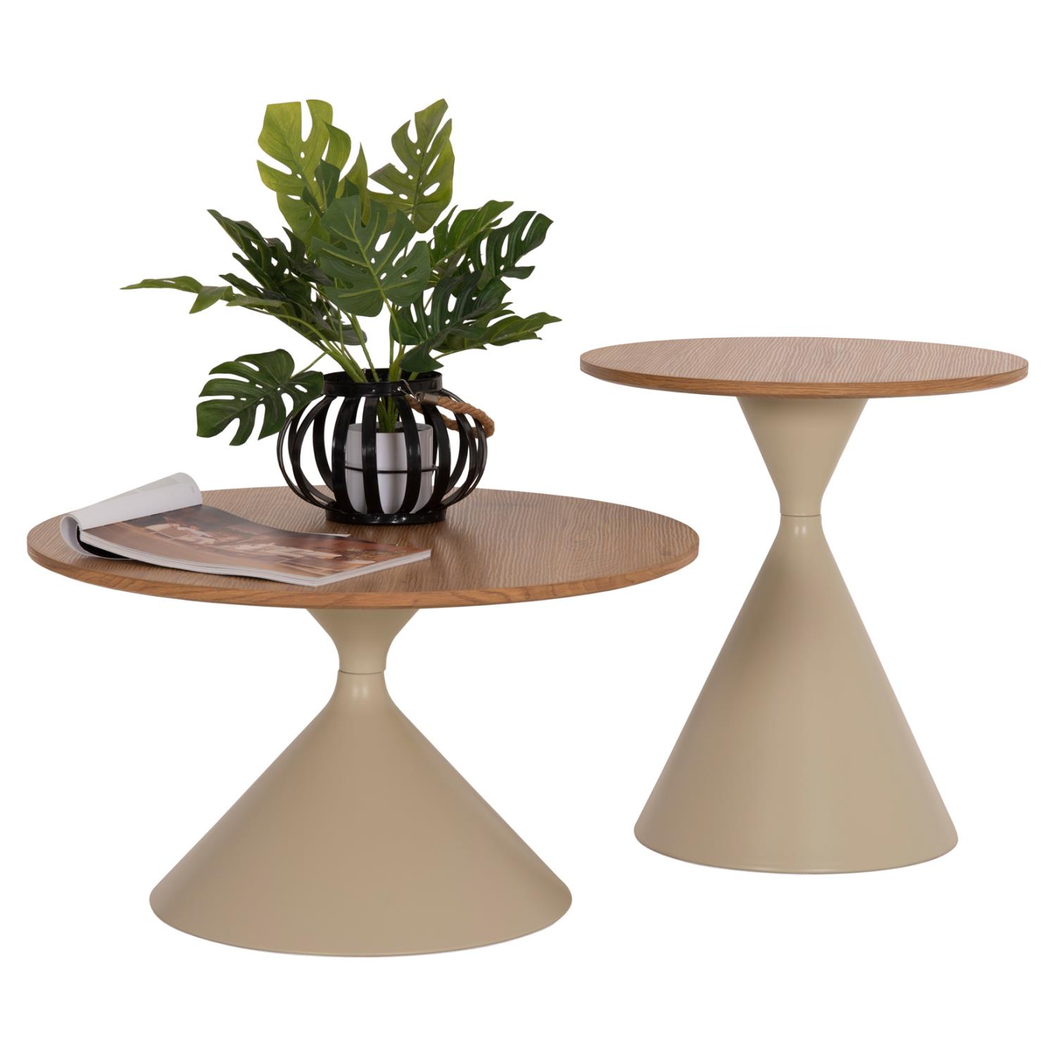 Σετ Τραπεζάκια σαλονιού JENNEL(X) C18308.042 τεμ. Σαμπανί Μέταλλο - MDF σε Φυσικό Φ50εκ & Φ70εκ