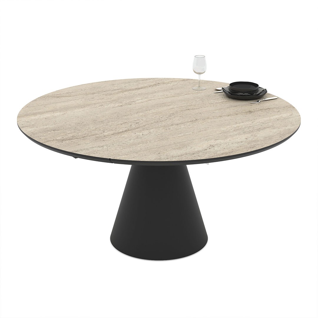 Τραπέζι YANDAN Στρόγγυλο Επεκτεινόμενο MDF Τραβερτίνα Φ150x90x75εκ.