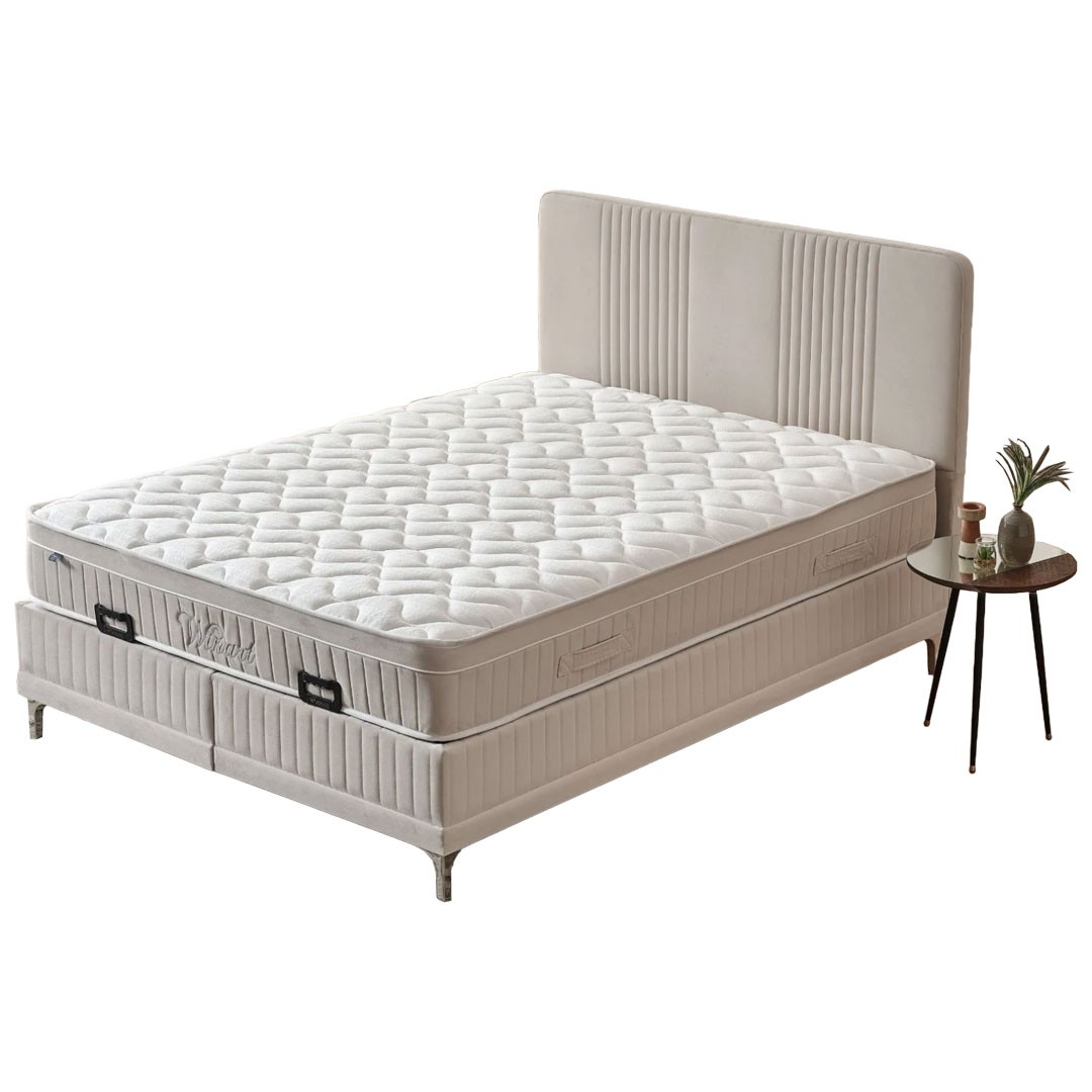 Επενδυμένο Κρεβάτι WINART Διπλό με Αποθηκευτικό χώρο και Ανατομικό Στρώμα Μπεζ 160x200εκ.