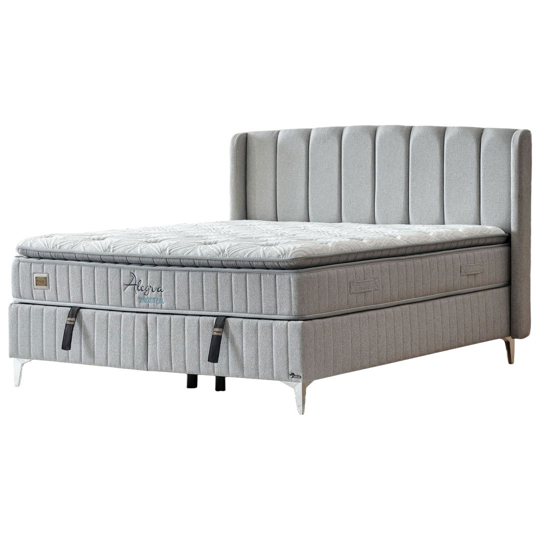Επενδυμένο Κρεβάτι ALLEGRA Διπλό με Αποθηκευτικό χώρο και Ανατομικό Στρώμα Γκρί 160x200εκ.