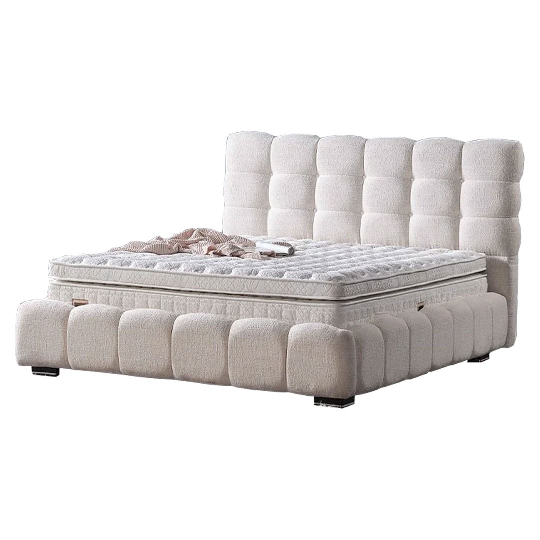 Επενδυμένο Κρεβάτι CLOUD Διπλό με Αποθηκευτικό χώρο και Ανατομικό Στρώμα Μπέζ 160x200εκ.