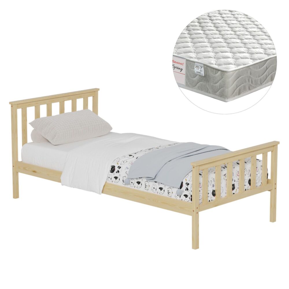 Παιδικό Κρεβάτι με Στρώμα GIMLY Ξύλο Πεύκου σε Φυσικό 90x190εκ.