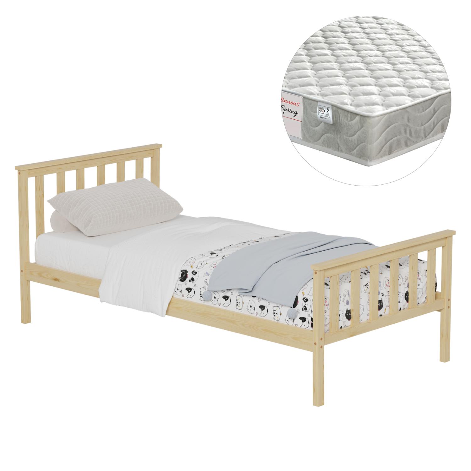 Παιδικό Κρεβάτι με Στρώμα GIMLY Ξύλο Πεύκου σε Φυσικό 90x190εκ.